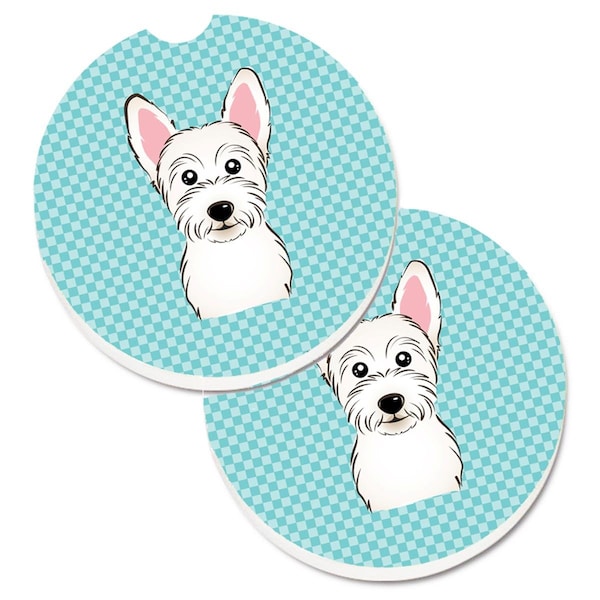 Carolines Treasures Checkerboard Blue Westie Cup Holder Car Coaster, PK2 BB1164CARC - main